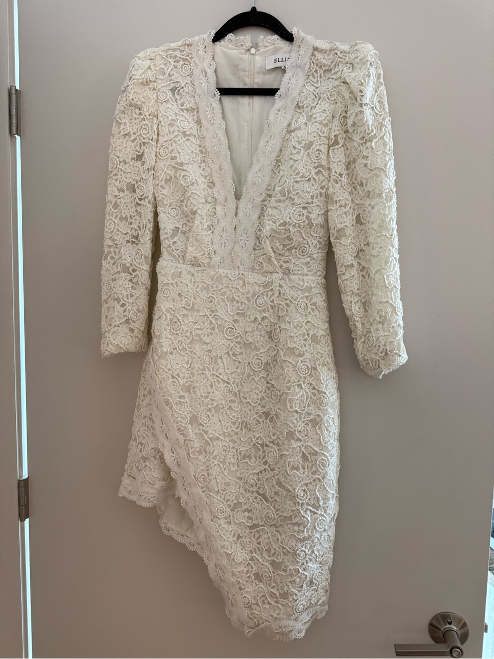 Elliatt Ivory Lace Asymmetrical Wrap Dress